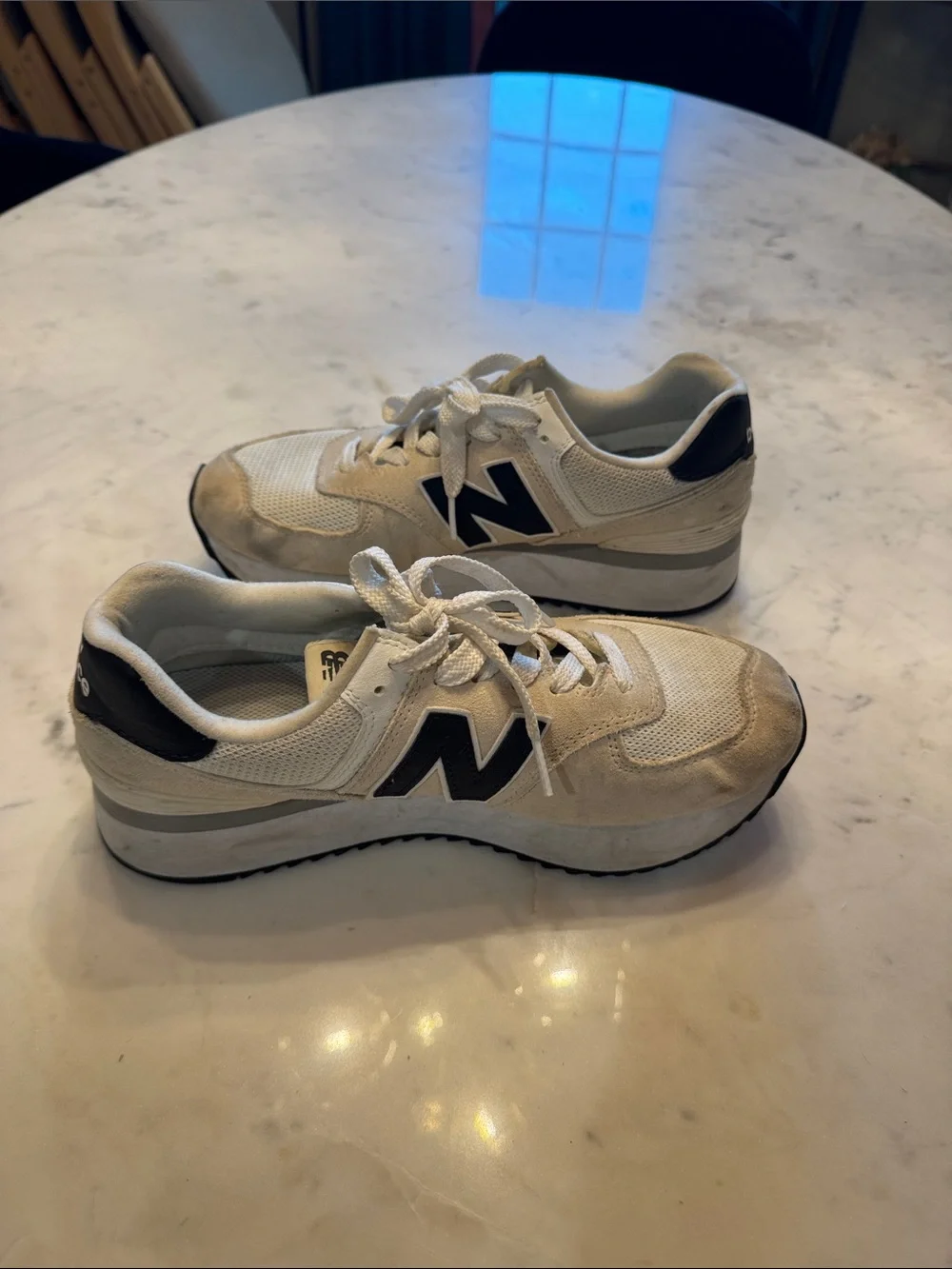 New Balance Women's 574 cream & black Platform Sneaker - Elevated Retro Style